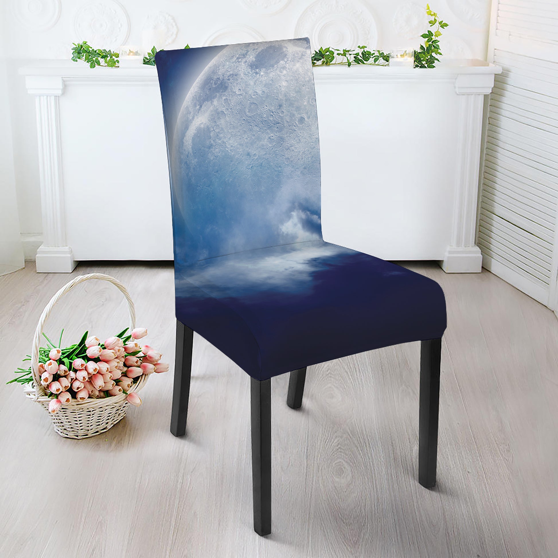 Night Sky Full Moon Print Dining Chair Slipcover