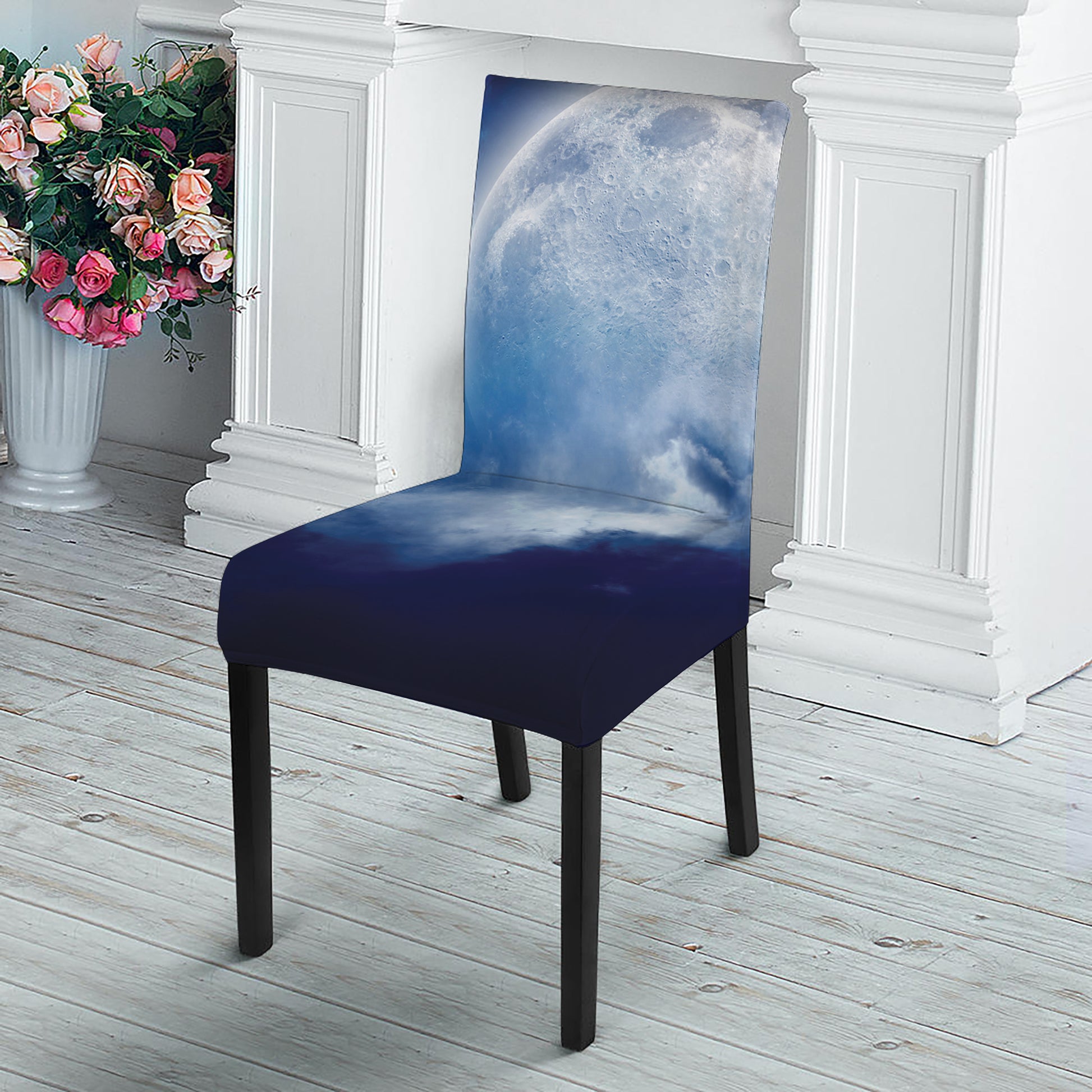 Night Sky Full Moon Print Dining Chair Slipcover