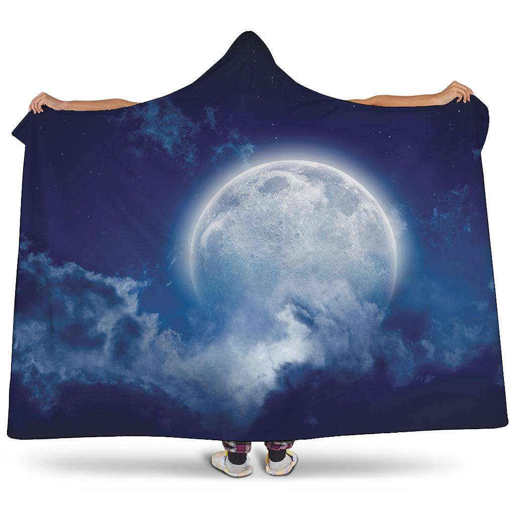 Night Sky Full Moon Print Hooded Blanket