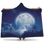 Night Sky Full Moon Print Hooded Blanket