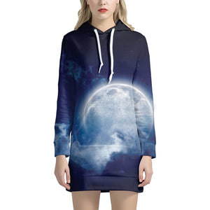 Night Sky Full Moon Print Hoodie Dress