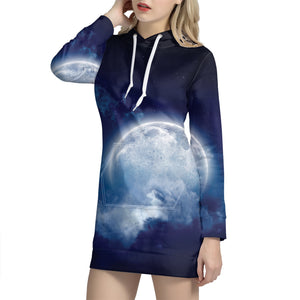 Night Sky Full Moon Print Hoodie Dress