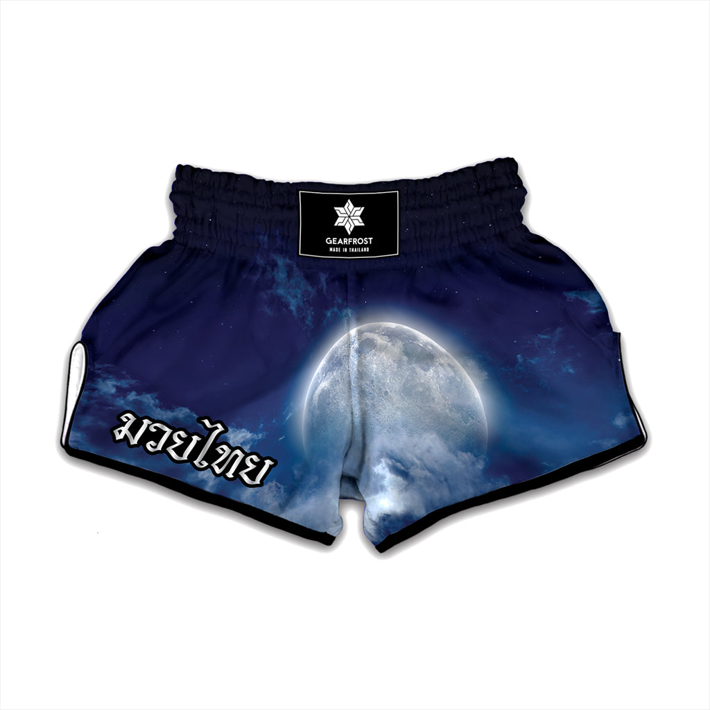 Night Sky Full Moon Print Muay Thai Boxing Shorts