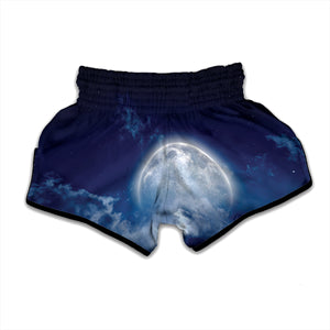 Night Sky Full Moon Print Muay Thai Boxing Shorts