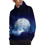 Night Sky Full Moon Print Pullover Hoodie