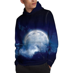 Night Sky Full Moon Print Pullover Hoodie