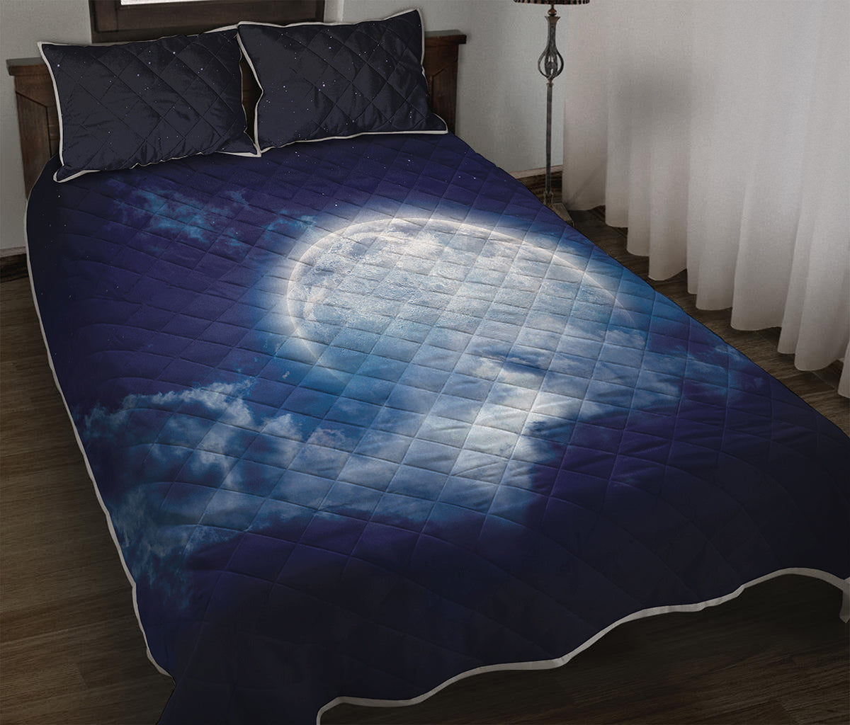 Night Sky Full Moon Print Quilt Bed Set