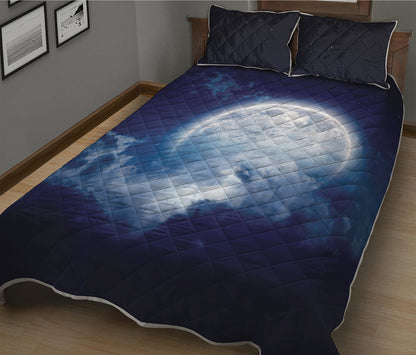 Night Sky Full Moon Print Quilt Bed Set