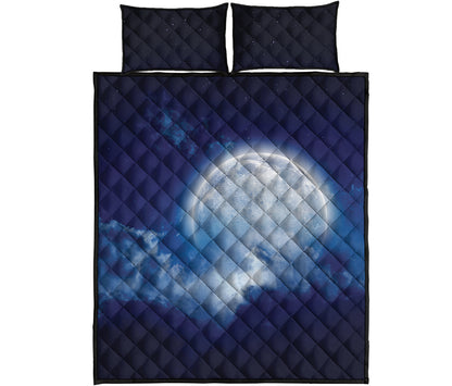 Night Sky Full Moon Print Quilt Bed Set