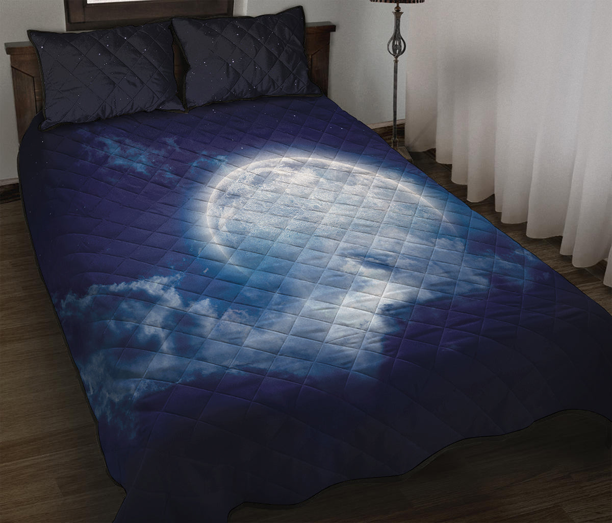 Night Sky Full Moon Print Quilt Bed Set