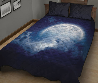 Night Sky Full Moon Print Quilt Bed Set