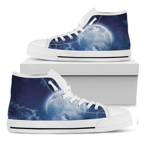 Night Sky Full Moon Print White High Top Shoes