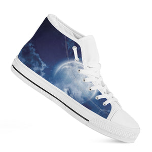 Night Sky Full Moon Print White High Top Shoes