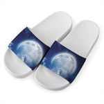 Night Sky Full Moon Print White Slide Sandals