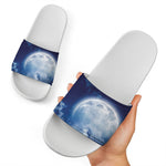 Night Sky Full Moon Print White Slide Sandals