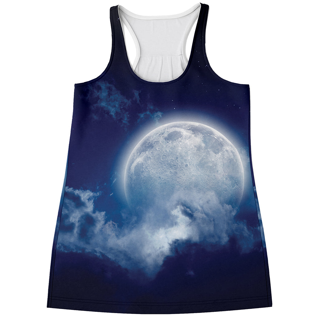 Night Sky Full Moon Print Women's Racerback Tank Top