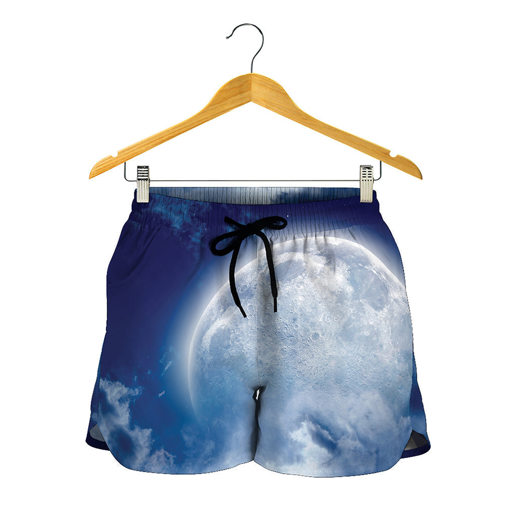 Night Sky Full Moon Print Women's Shorts