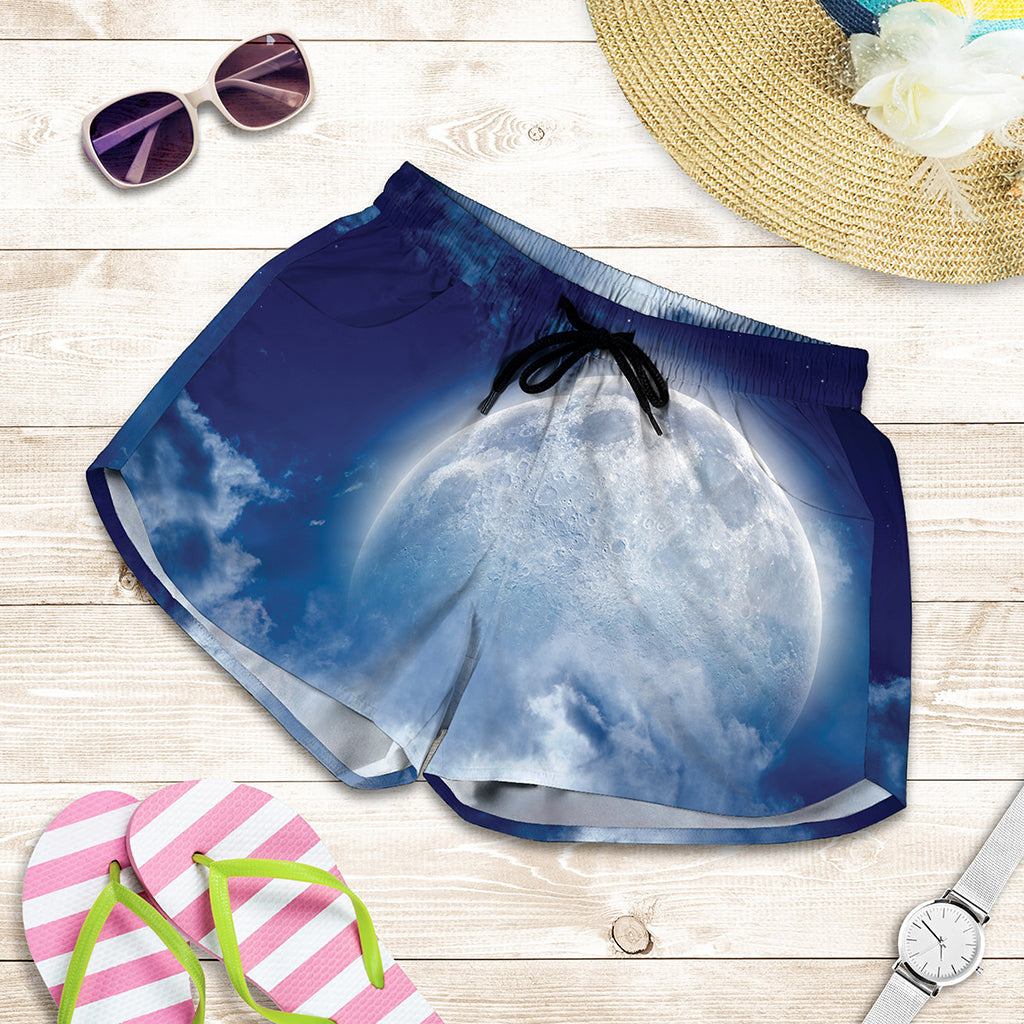 Night Sky Full Moon Print Women's Shorts