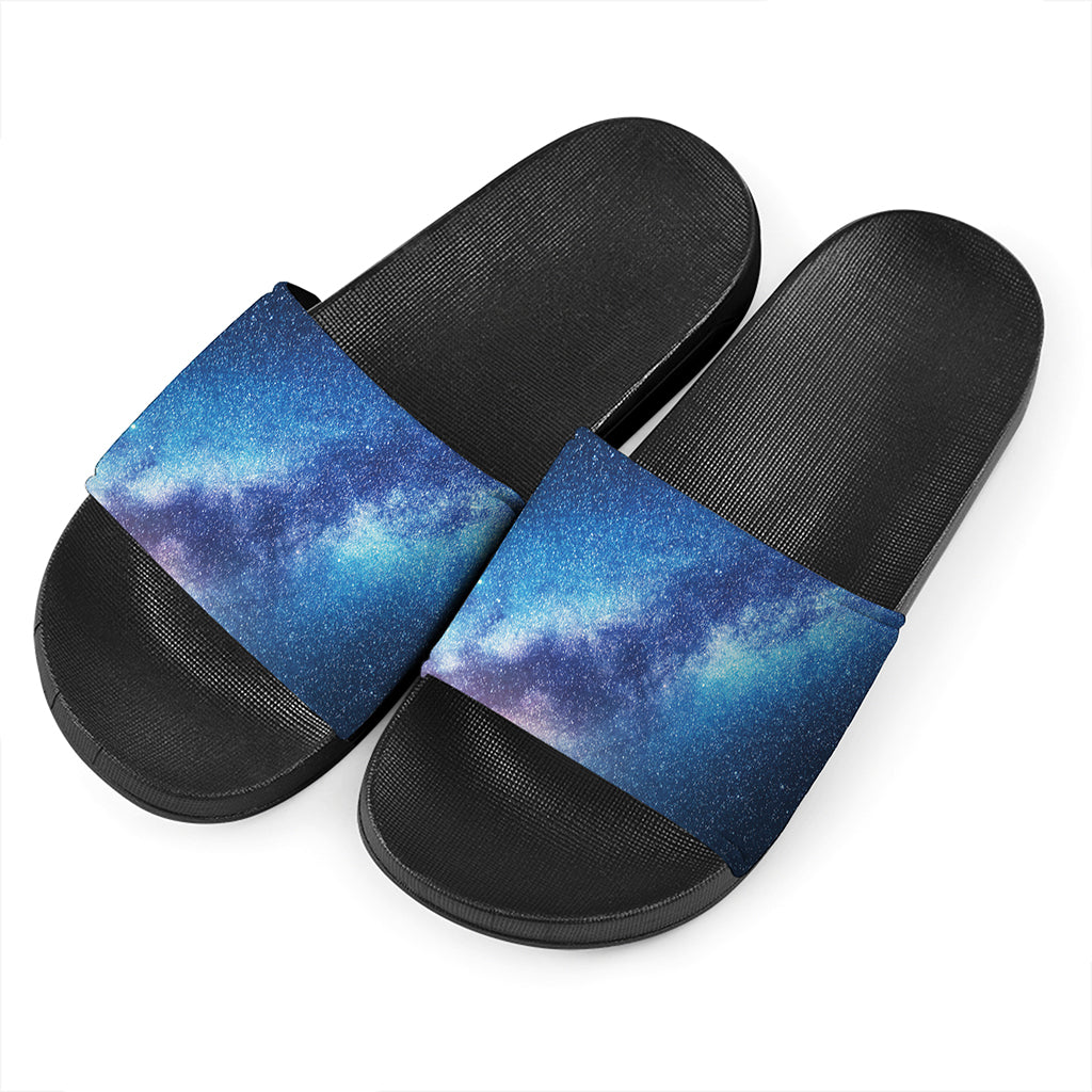 Night Sky Milky Way Print Black Slide Sandals