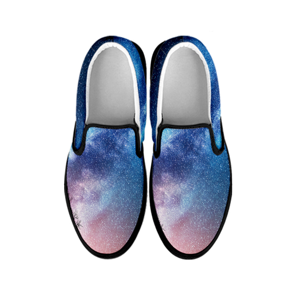 Night Sky Milky Way Print Black Slip On Shoes