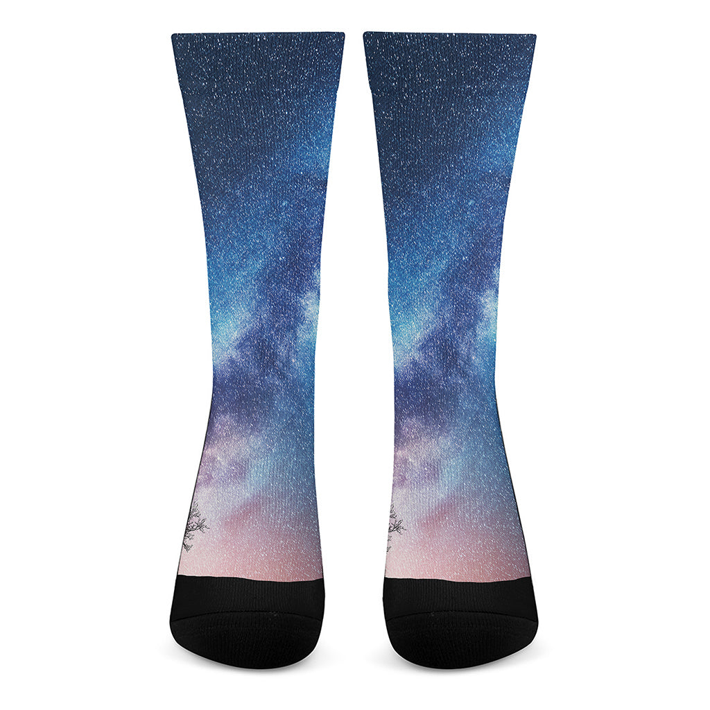 Night Sky Milky Way Print Crew Socks