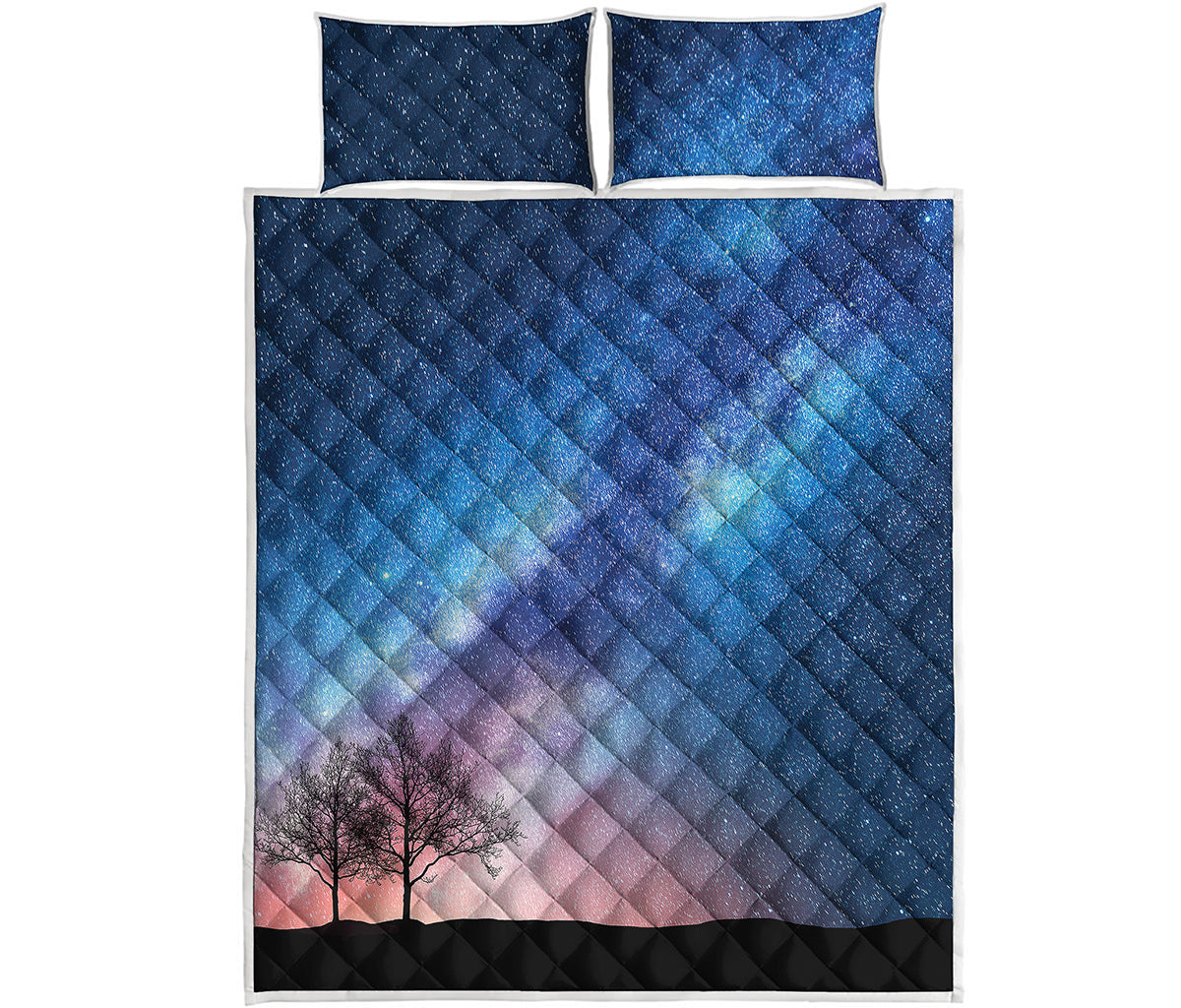 Night Sky Milky Way Print Quilt Bed Set