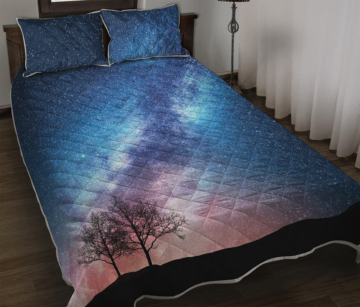 Night Sky Milky Way Print Quilt Bed Set