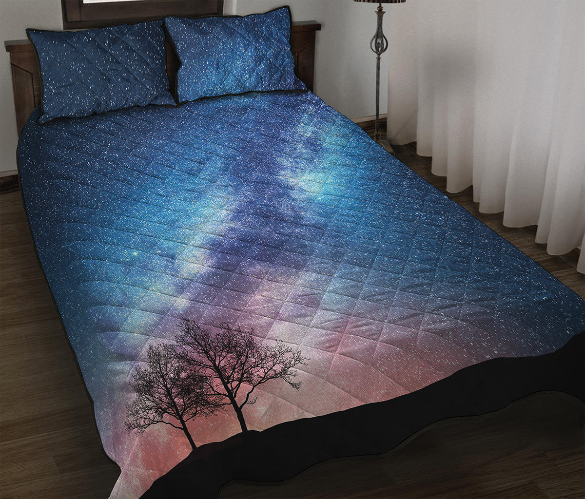 Night Sky Milky Way Print Quilt Bed Set