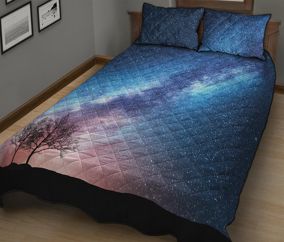 Night Sky Milky Way Print Quilt Bed Set