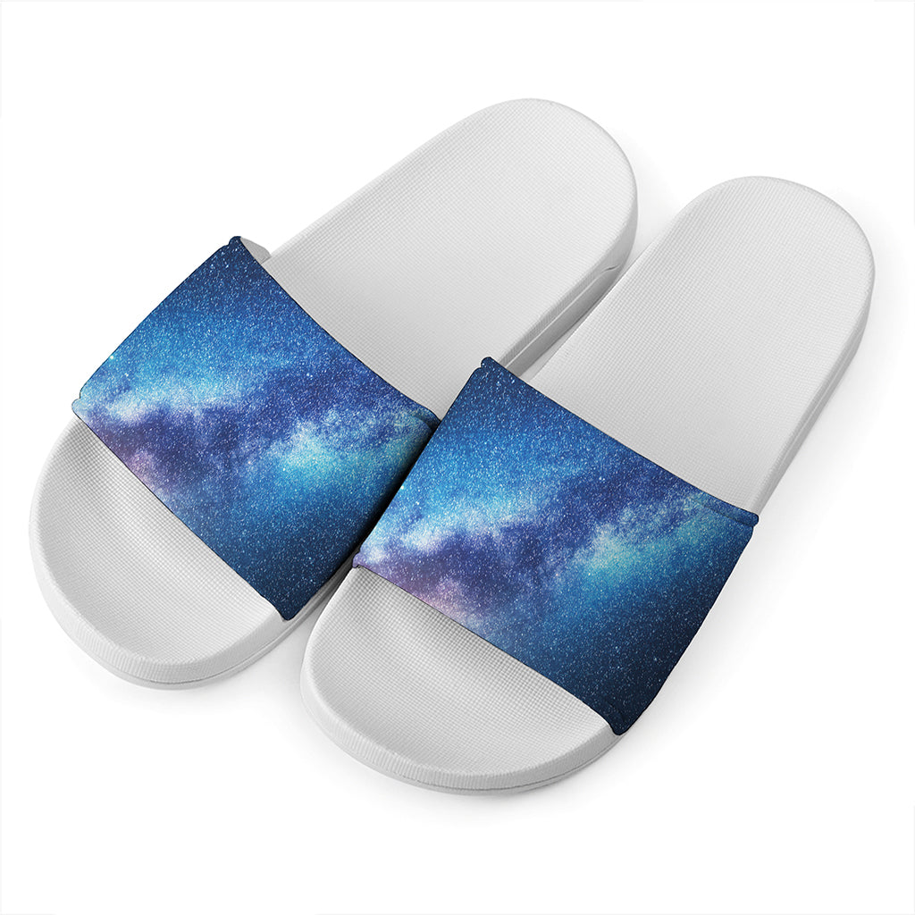 Night Sky Milky Way Print White Slide Sandals