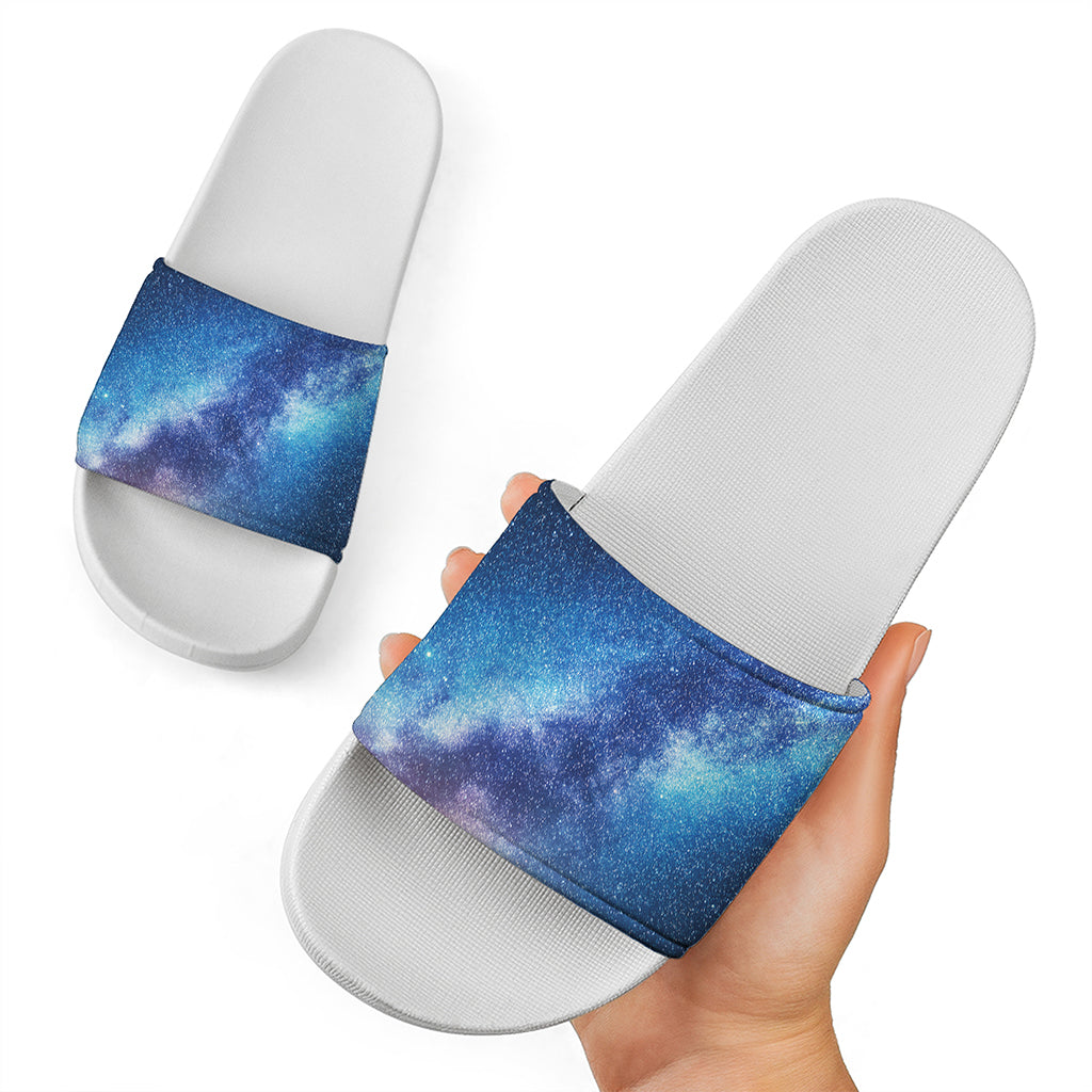 Night Sky Milky Way Print White Slide Sandals