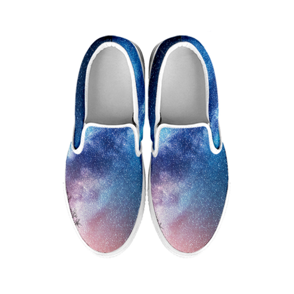 Night Sky Milky Way Print White Slip On Shoes