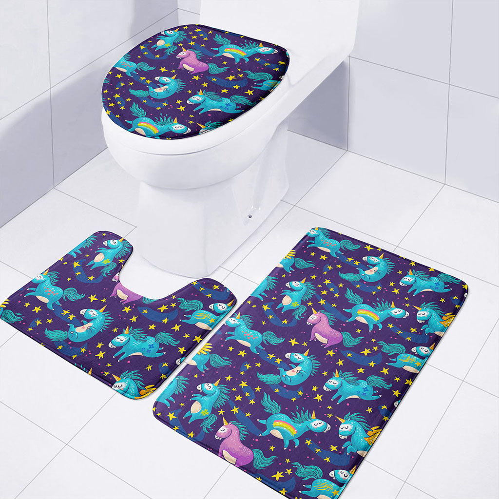 Night Star Unicorn Pattern Print 3 Piece Bath Mat Set