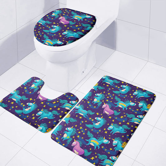 Night Star Unicorn Pattern Print 3 Piece Bath Mat Set