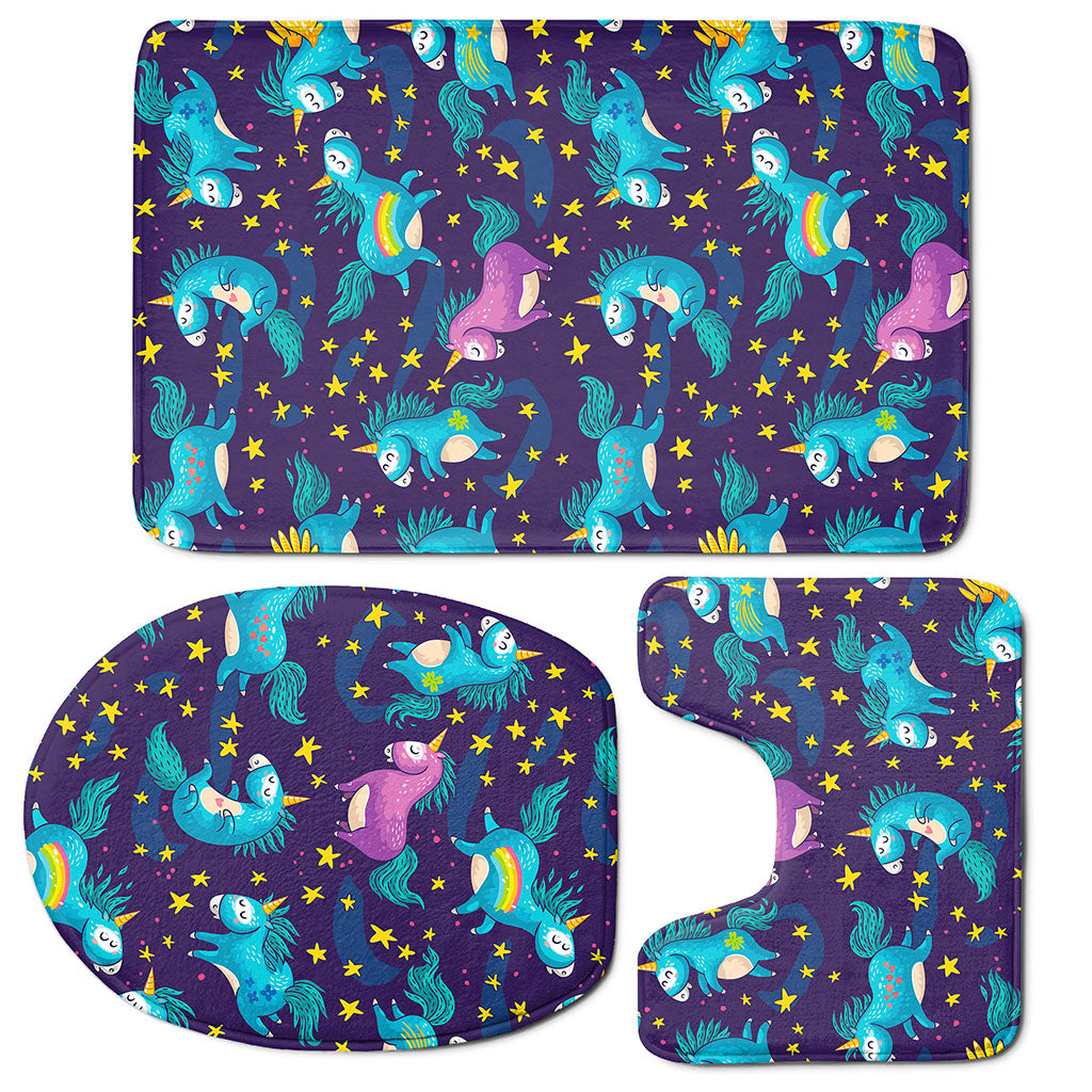 Night Star Unicorn Pattern Print 3 Piece Bath Mat Set