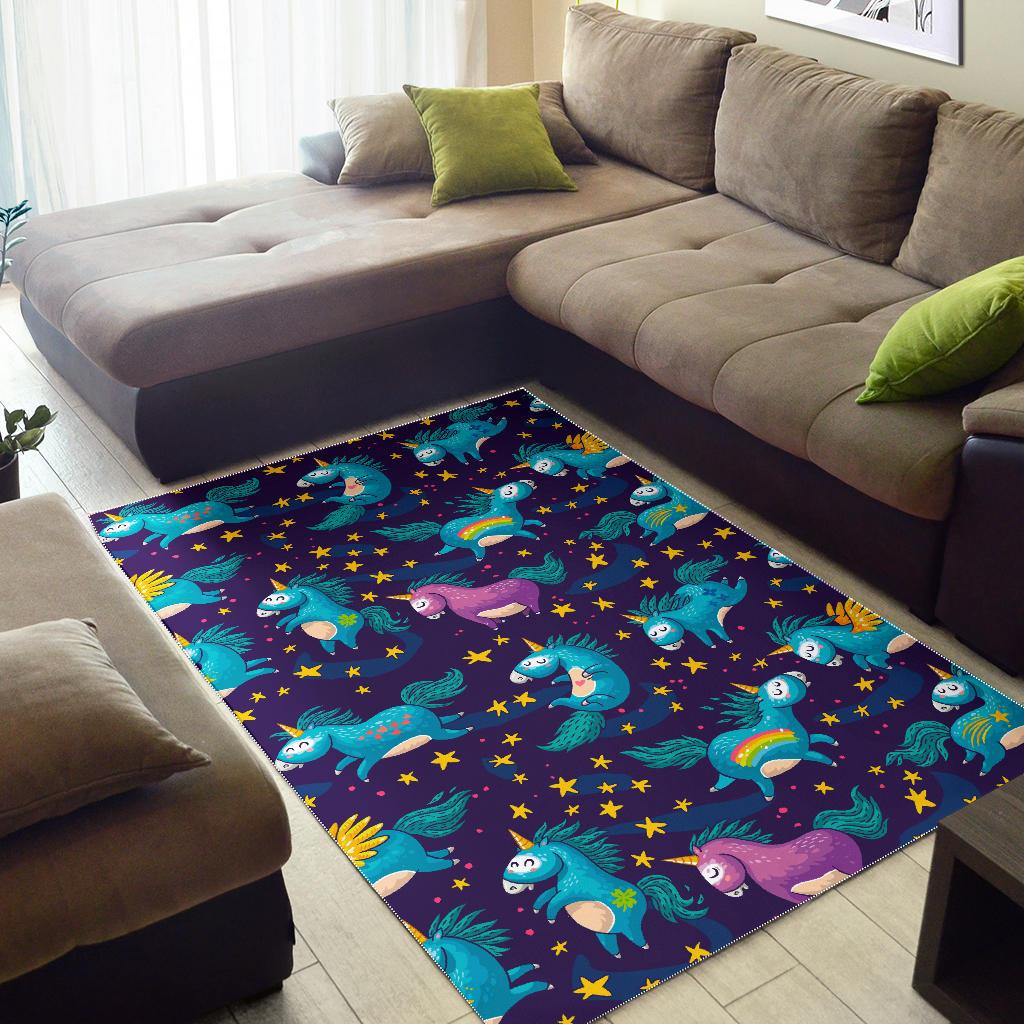 Night Star Unicorn Pattern Print Area Rug GearFrost