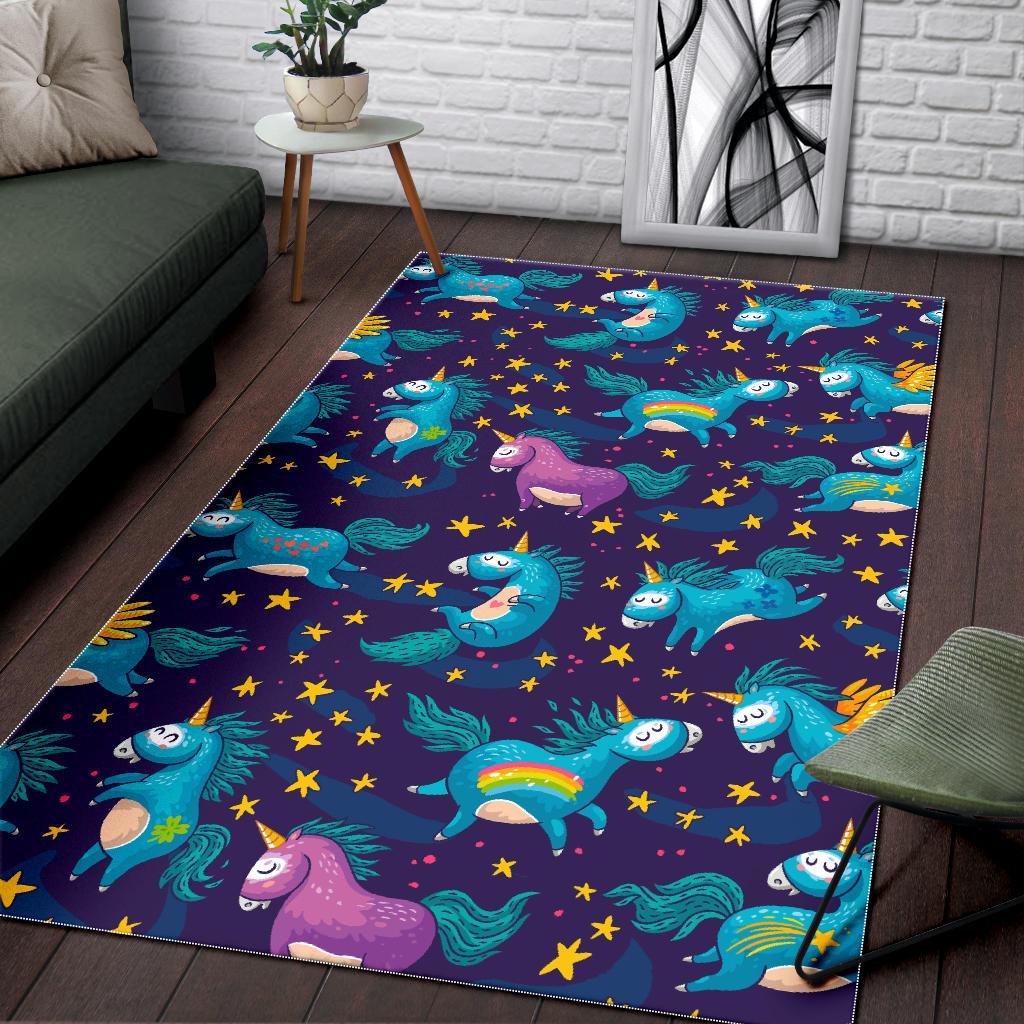 Night Star Unicorn Pattern Print Area Rug GearFrost