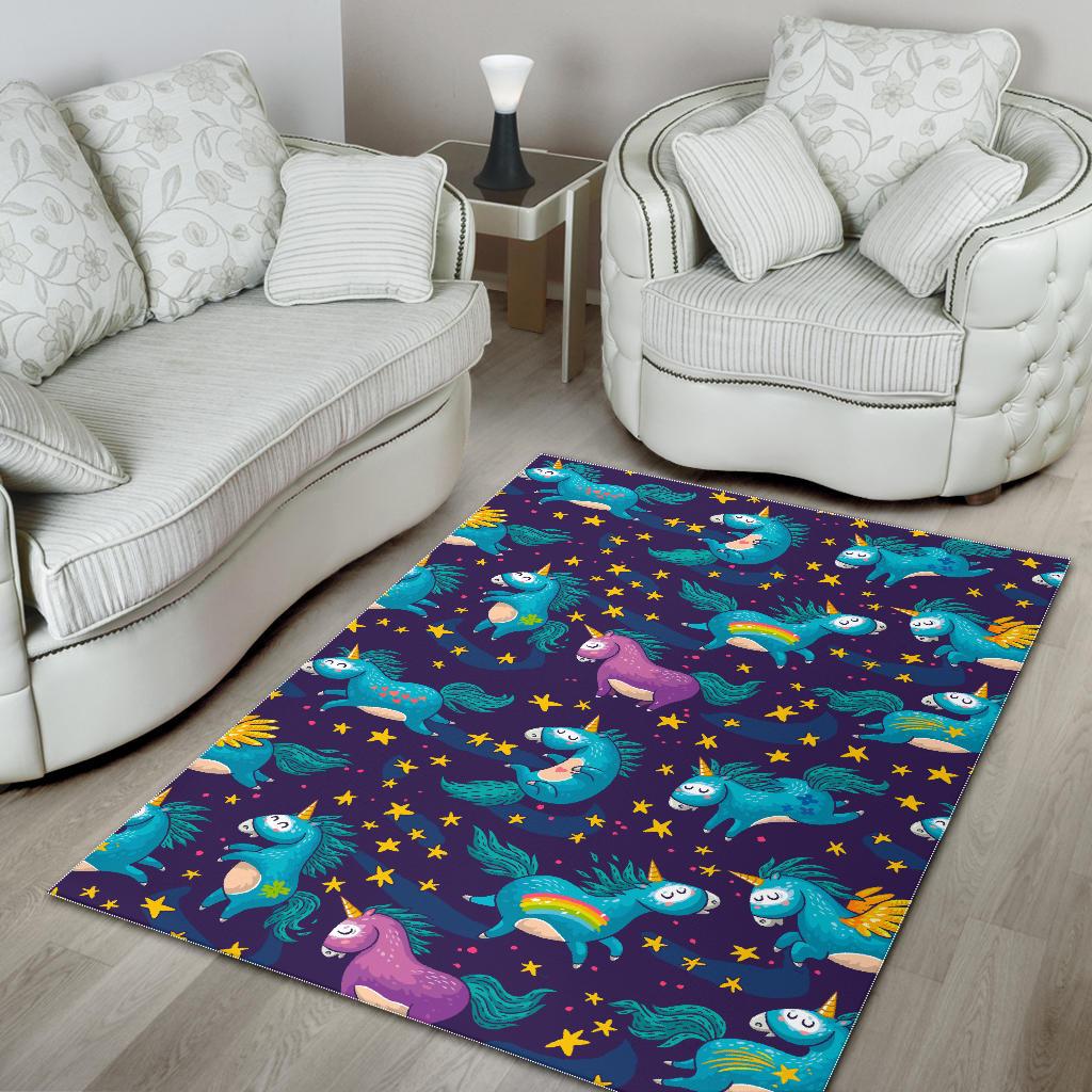 Night Star Unicorn Pattern Print Area Rug GearFrost