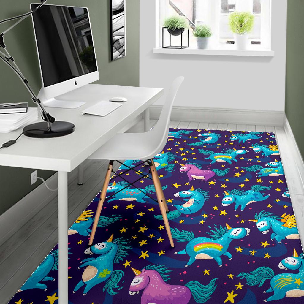 Night Star Unicorn Pattern Print Area Rug GearFrost
