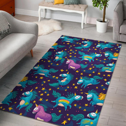 Night Star Unicorn Pattern Print Area Rug GearFrost