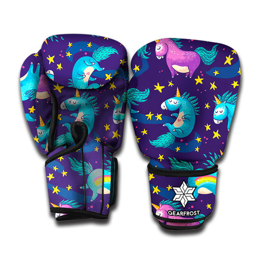 Night Star Unicorn Pattern Print Boxing Gloves