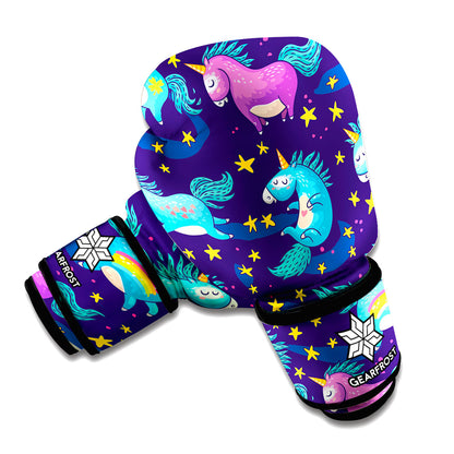 Night Star Unicorn Pattern Print Boxing Gloves