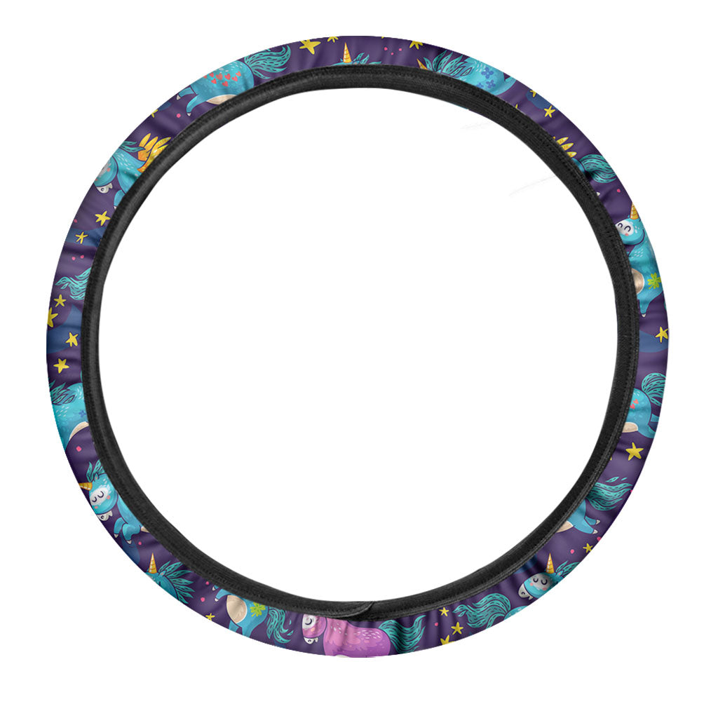 Night Star Unicorn Pattern Print Car Steering Wheel Cover