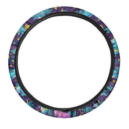 Night Star Unicorn Pattern Print Car Steering Wheel Cover