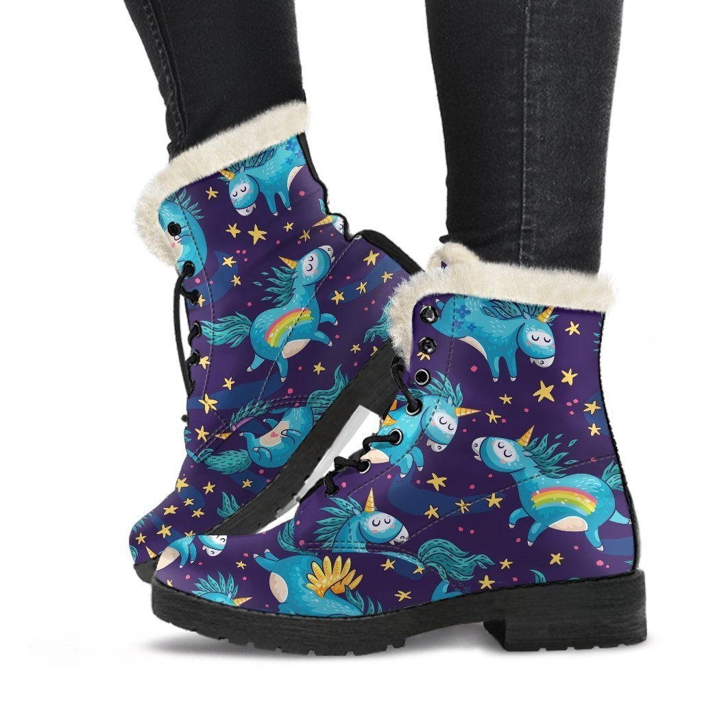 Night Star Unicorn Pattern Print Comfy Boots GearFrost