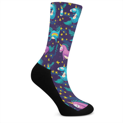 Night Star Unicorn Pattern Print Crew Socks