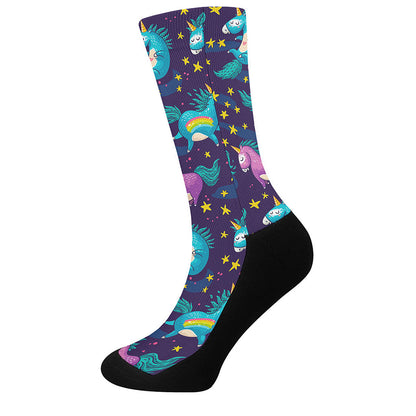 Night Star Unicorn Pattern Print Crew Socks