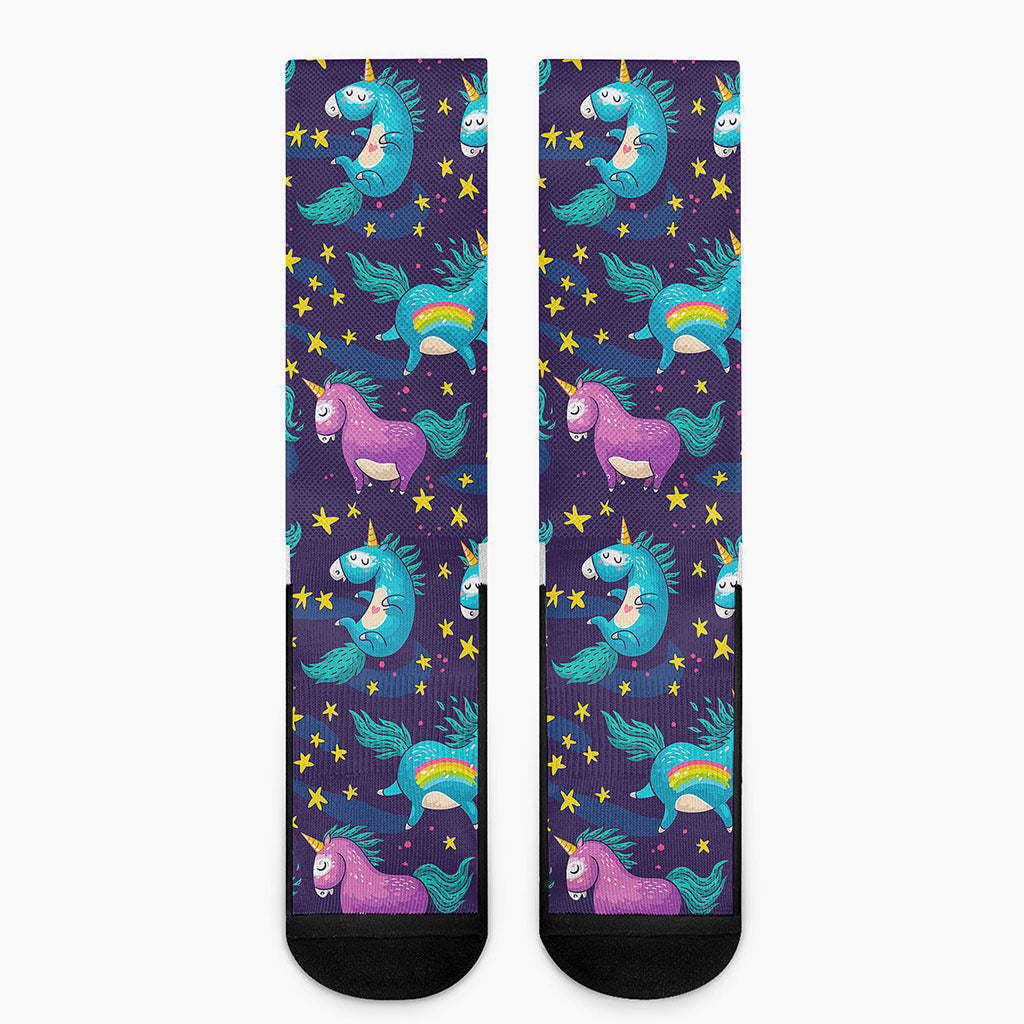 Night Star Unicorn Pattern Print Crew Socks