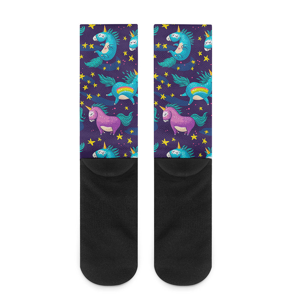 Night Star Unicorn Pattern Print Crew Socks