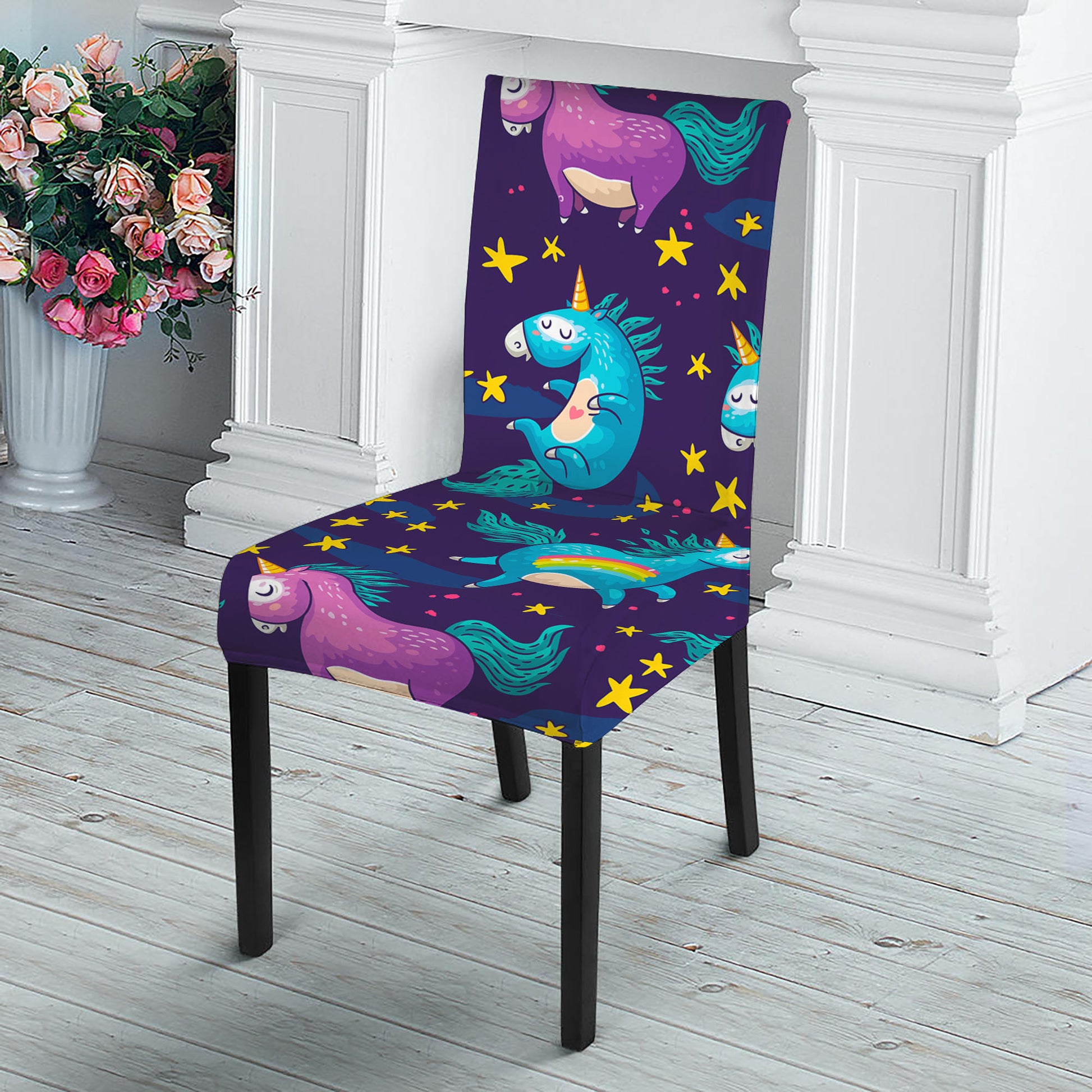 Night Star Unicorn Pattern Print Dining Chair Slipcover